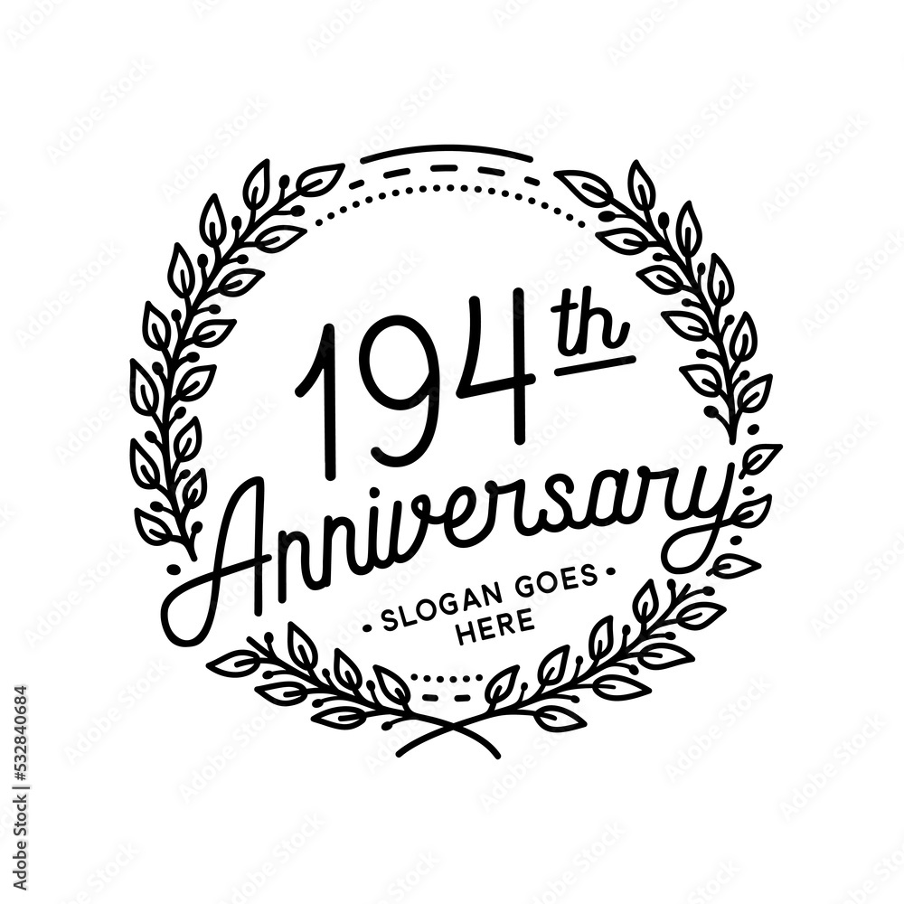 194 years anniversary celebrations design template. 194th logo. Vector and illustrations.
