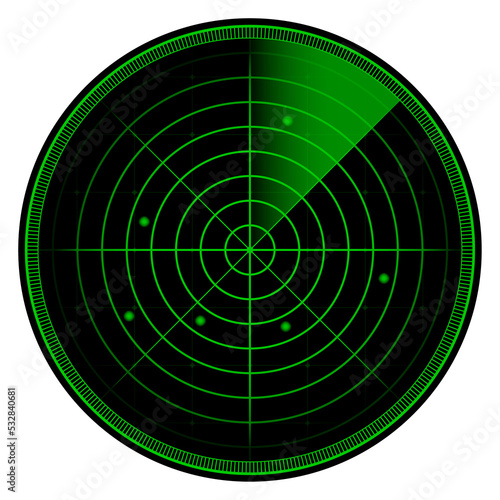 Realistic radar in searching. Radar screen with the aims.  stock illustration.