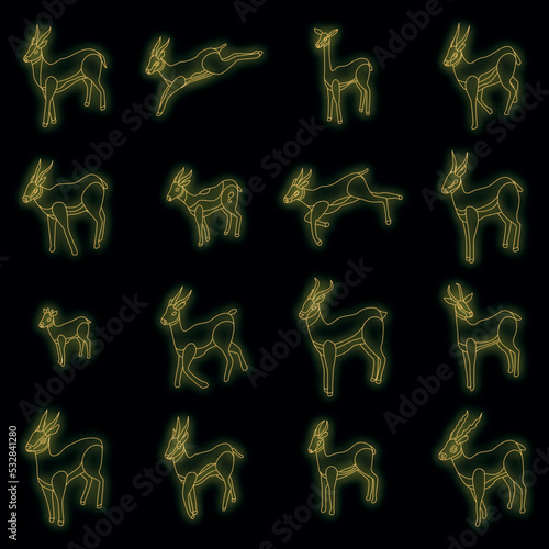 Gazelle icons set. Isometric set of gazelle vector icons neon color on black