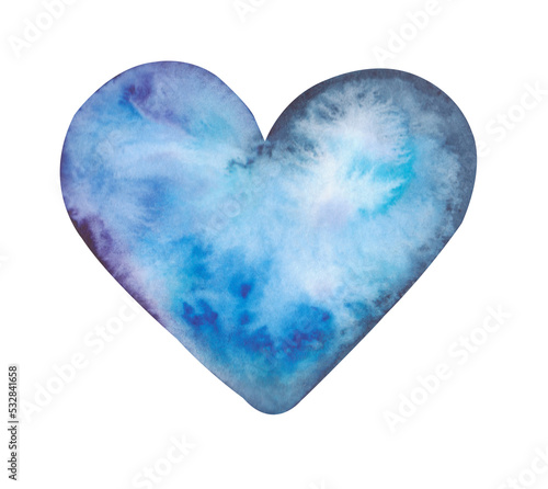 blue delicate light space watercolor heart in divorces for a festive day and mood