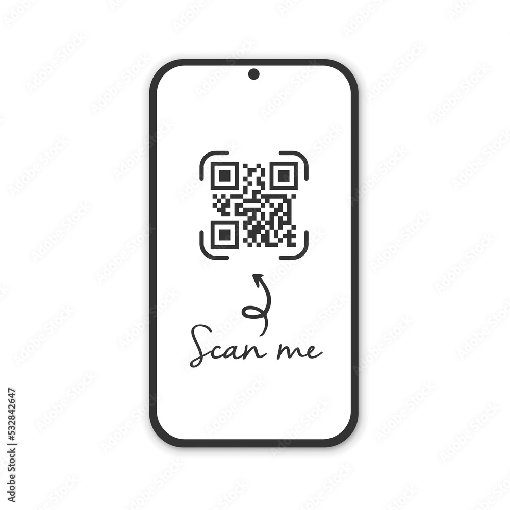 Realistic smartphone with qr code scanner. Scan me. Realistic smartphone with qr code scanner. Scan me.