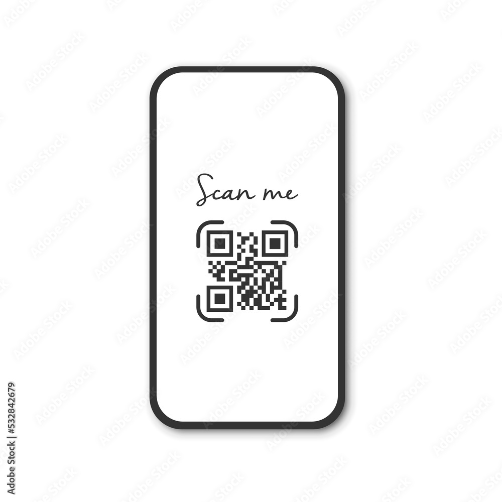 Realistic smartphone with qr code scanner. Scan me. Realistic smartphone with qr code scanner. Scan me.