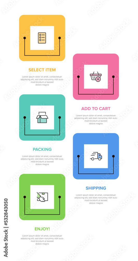 Obraz premium Vertical infographic design with icons and 5 options or steps. Thin line. Infographics business concept. Can be used for info graphics, flow charts, presentations, mobile web sites, printed materials.