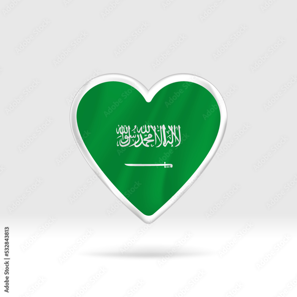 Heart from Saudi Arabia flag. Silver button heart and flag template. Easy editing and vector in groups. National flag vector illustration on white background. Heart from Saudi Arabia flag. Silver button heart and flag template. Easy editing and vector in groups. National flag vector illustration on white background.