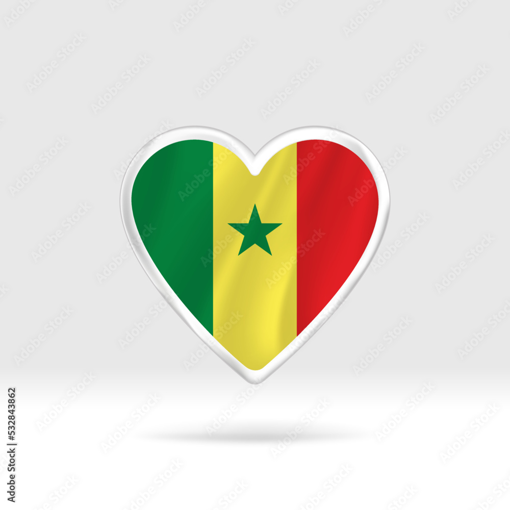 Heart from Senegal flag. Silver button heart and flag template. Easy editing and vector in groups. National flag vector illustration on white background. Heart from Senegal flag. Silver button heart and flag template. Easy editing and vector in groups. National flag vector illustration on white background.