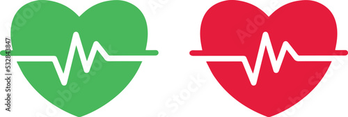 Heart icon with a plus. Cardiogram heart icon set. Heartbeat line with the shape of a heart. heartbeat pulse flat icon