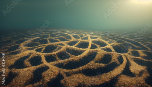 This is a 3D illustration of crop circles found on the ocean floor.