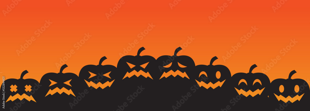 Halloween scary vector background. Halloween pumpkins, funny faces. Autumn holidays. haunted house. Big spooky helloween symbol