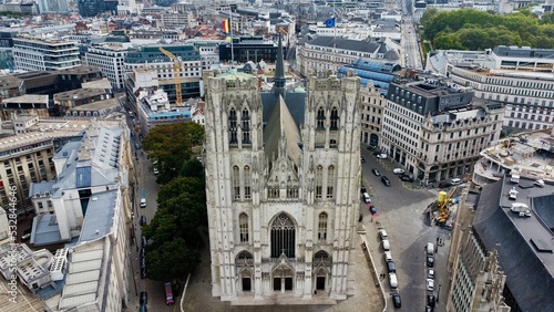 drone photo St Michaeal and St Gudula Cathedral, St-Michiels en St-Goedelekathedraal Brussel brussels Belgium europe	 photo
