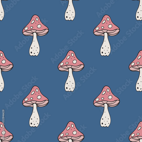Mushroom vector seamless pattern. Cute repeat background for textile, design, fabric, cover etc.