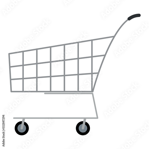 Shopping trolley, flat vector, isolate on white, an essential attribute of a shopper