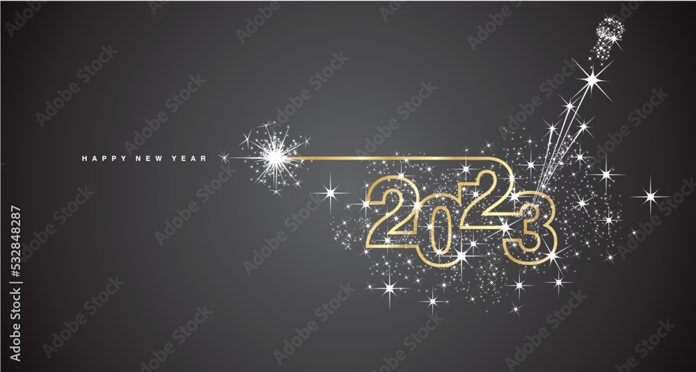 Vetor do Stock: Happy New Year 2023 greetings sparkler firework