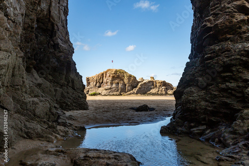 Rock Formations at Perranporth Beach, on the North Cornwall Coast