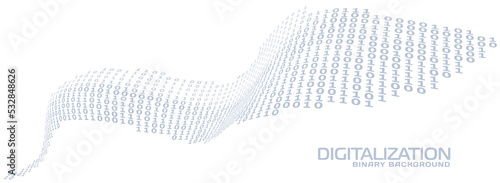 Digitalization. Digital binary curved stream. Vector graphics