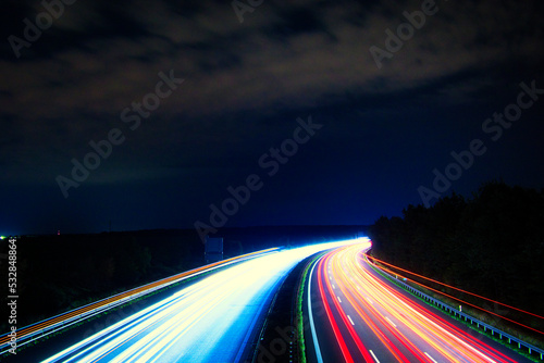 Speed Traffic - Highway at Night - Cars - Nachtverkehr auf Autobahn - Light Trails - Datenautobahn - Speeding - German - Ecology - Long Exposure - High quality photo
