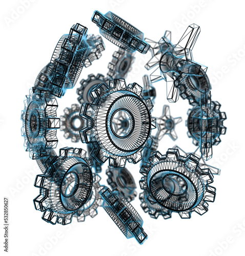 Wire frame of Gear's and Cog's.