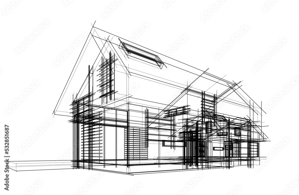 Architectural drawing vector 3d illustration