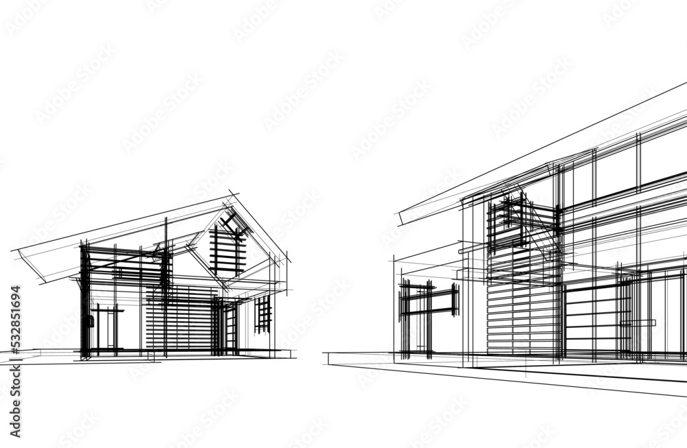 Architectural drawing vector 3d illustration Architectural drawing vector 3d illustration
