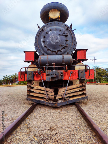 The steam locomotive on rails. Tourist spot in the city of Itabira Minas Gerais Brazil photo