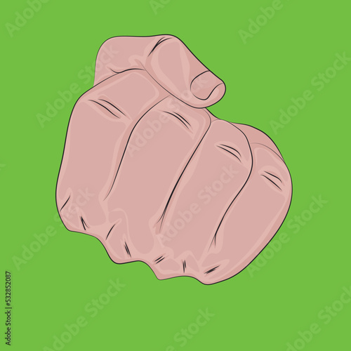 Anime fist, fighting position green background.