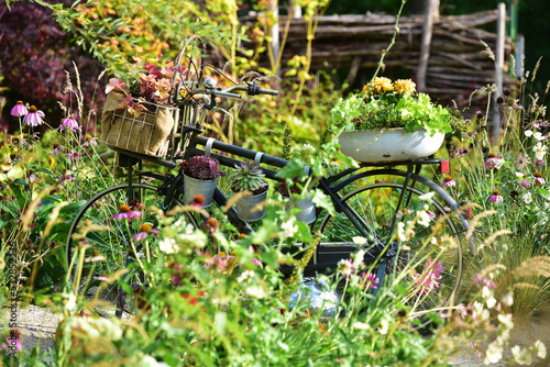 A bicycle decorated with flowers photo