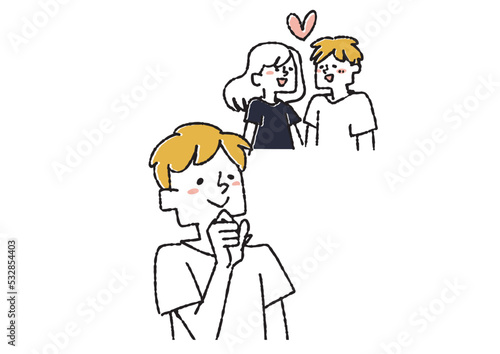 明日好意のある女性に会う男性　コミカルな手書きの人物