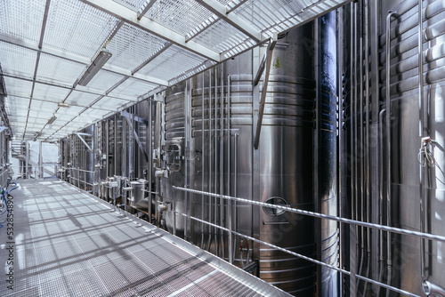 Large tanks for fermentation in the modern winery