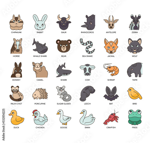 Set of animal 2 thin line icons for any web and app project.