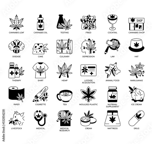 Set of Cannabis thin line icons for any web and app project.