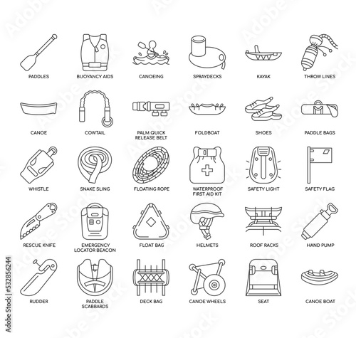 Set of Canoeing thin line icons for any web and app project.