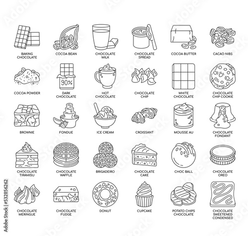 Set of Chocolate product thin line icons for any web and app project.