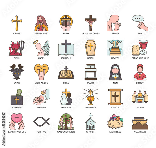 Set of Christianity thin line icons for any web and app project.