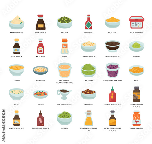 Set of condiments thin line icons for any web and app project.