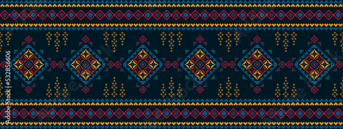 Ikat ethnic seamless pattern home decoration design. Aztec fabric carpet boho mandalas textile decor wallpaper. Tribal native motif flower traditional embroidery vector background 