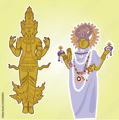 ector illustration Brahmin-Hindu deity Shiva, Goddess Lakshmi on yellow background