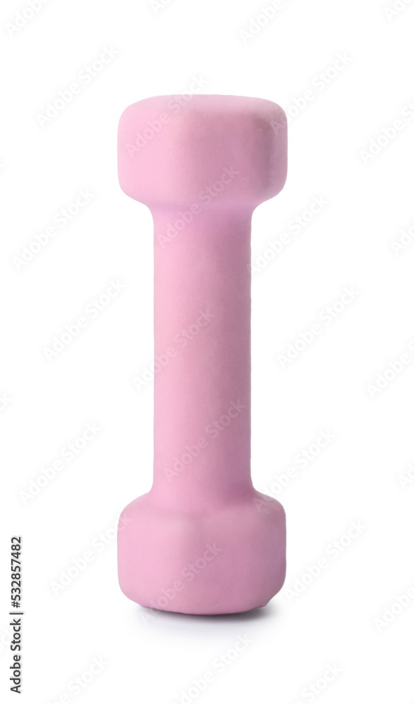 Pink dumbbell isolated on white. Weight training equipment Pink dumbbell isolated on white. Weight training equipment