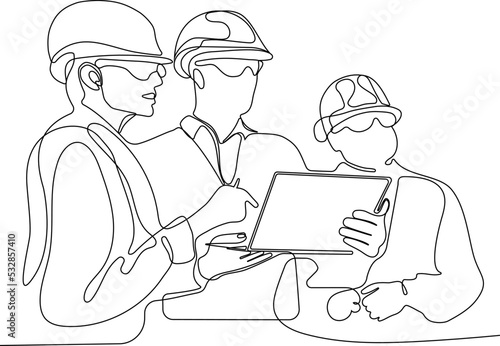 construction manager and engineer working on building site. Vector illustration