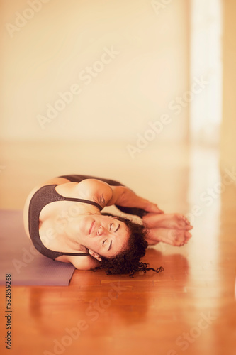 Beautiful Hispanic yoga woman. 