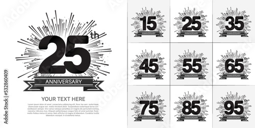 set of anniversary with black color and fireworks can be use for celebration moment