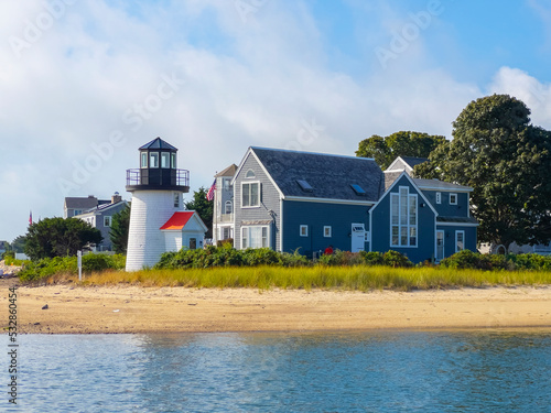 Hyannis Harbor Lighthouse was built in 1849 at Hyannis Harbor in Lewis Bay, village of Hyannis, town of Barnstable, Cape Cod, Massachusetts MA, USA.   photo
