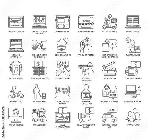 Set of Earn more money thin line icons for any web and app project.
