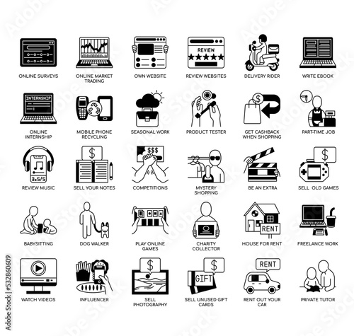 Set of Earn more money thin line icons for any web and app project.