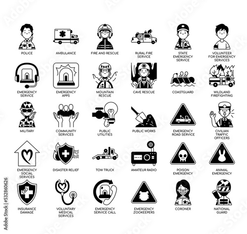 Set of Emergency service thin line icons for any web and app project. photo