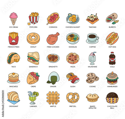 Set of Fastfood thin line icons for any web and app project.