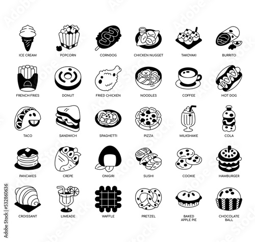 Set of Fastfood thin line icons for any web and app project.