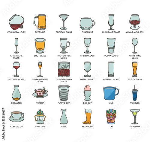 Set of Glassware thin line icons for any web and app project.