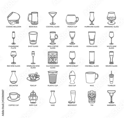 Set of Glassware thin line icons for any web and app project.