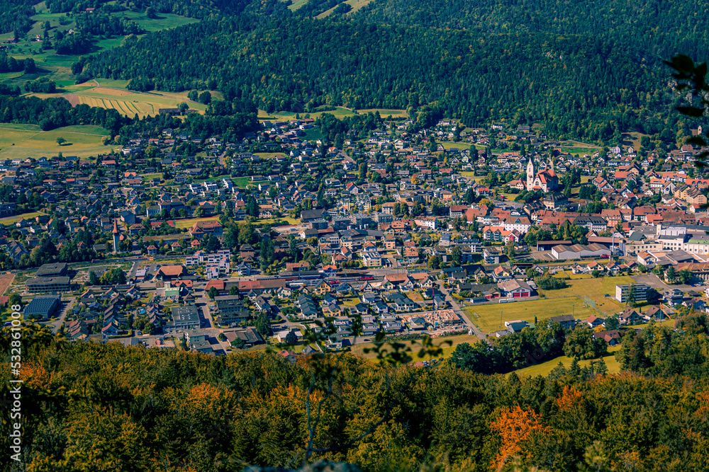 view of a village in the mountains,regionaler naturpark thal