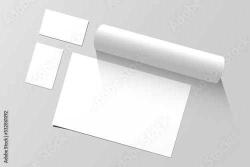 Blank business card and flyer mockup isolated on gray background