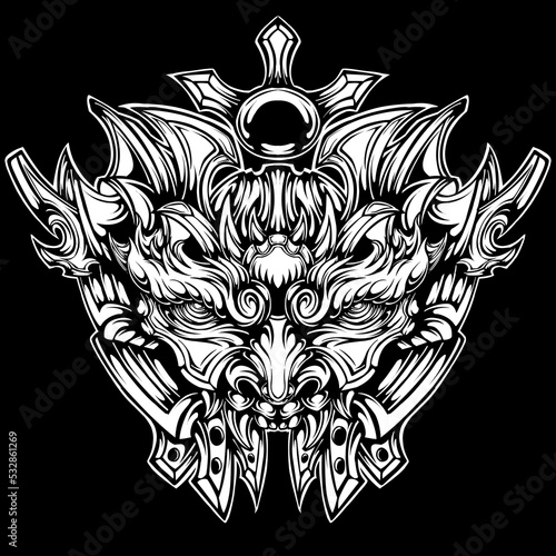 Japanese tattoo oni mask tribal illustration